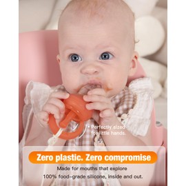 Omnilove Baby Fruit Feeder & Popsicle Molds Tray Combo, New Born Must Haves and Babies Led Weaning Supplies for Safe Infant Self Feeding, 4+ Month (Orange)