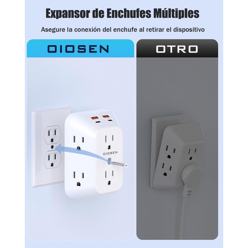 OIOSEN Enchufe múltiples de Pared, Extensor de Enchufe de 6
