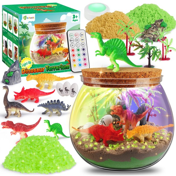 D-FantiX Dinosaur Toys for Kids, LED Light-Up Terrarium Jar Kit,