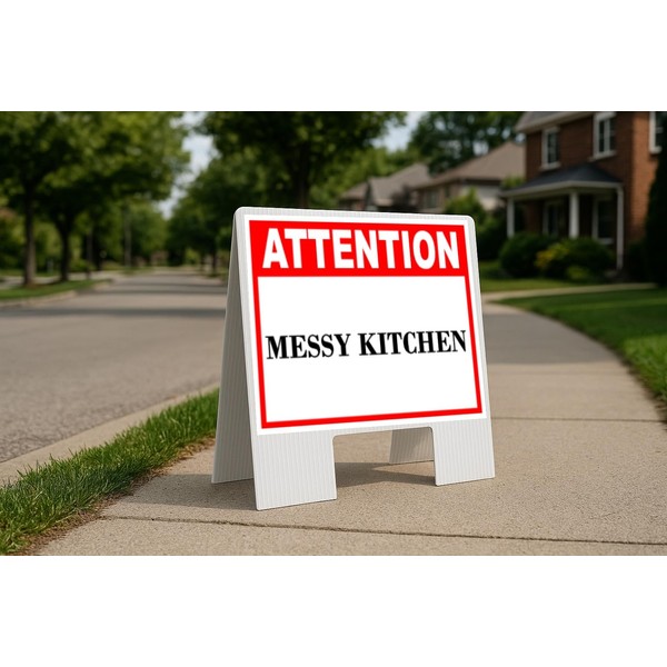 Messy Kitchen Attention Folding Coroplast A-Frame Double-Sided 23in x23in