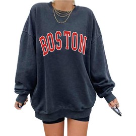 Women's Oversized Sweatshirt Boston Long Sleeve Casual Loose Pullover Tops