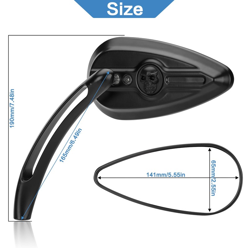 VG MOTO Motorcycle Skull Teardrop Rearview Mirror 8mm 10mm Side