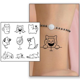 INKARTLINK 2 Weeks Cellular Colored Jagua Tattoo Stickers, Set of 2 Cute Waterproof Tattoo Stickers, Long Lasting, Temporary Tattoos, Women, Men, Animals, Cats