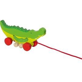 goki 54852 - Cosmo & Crok Wooden Pull Toy with Animal Motif, Educational Toy with Cord, Baby Toy Promotes Coordination and Motor Skills, 22 cm x 6 cm x 10 cm, from 1 Year