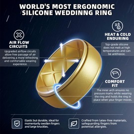 Egnaro Inner Arc Ergonomic Breathable Design, Silicone Rings Mens with Half Sizes, 1/4/5/6/7 Rubber Wedding Bands, 10mm Wide-2.5mm Thick