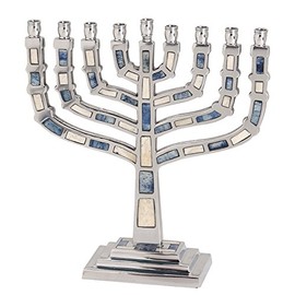 Classic Aluminum Menorah With Blue and White Inlay
