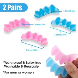 2 pares Separadores de Dedos, Gel de Cinco Orificios para Endrezadores Pie Ortopédicos, Cómodo Elástico para Dedos de Martillo, Correctores de Hallux Valgus, Alivio de Juanetes(Azul+Rose)