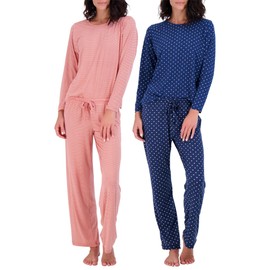 2 Pack: Long Sleeve Pajamas For Women Sets Womens Pajama Sets Two Piece Pj Summer Pijamas De Mujer Cotton Pjs Pants Loungewear Sleepwear Matching Ladies Bottoms Comfy Soft Pyjamas Teen Lightweight
