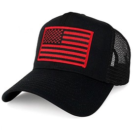 Armycrew XXL Oversize Black Red USA Flag Patch Mesh Back Trucker Baseball Cap - Black