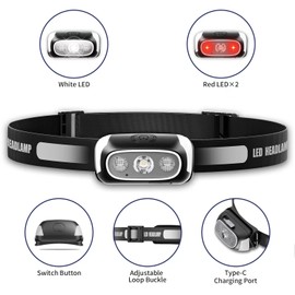 Daining LED Headlamp, 2 Pack Lightweight Head Lamp, USB Rechargeable Headlight, Super Bright Outdoor Waterproof Flashlight for Camping, Running, Repairing, Hiking, Fishing, Reading