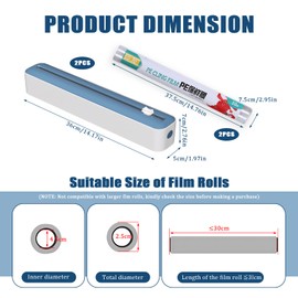 Clingfilm Dispenser with Cutter UK,2-in-1 Cling Film Dispenser and Cutter,2 Pcs Cling Film Refill,Plastic Wrap Cutter with Clingfilm,Tin Foil Dispensers and Cutters for Home,Kitchen