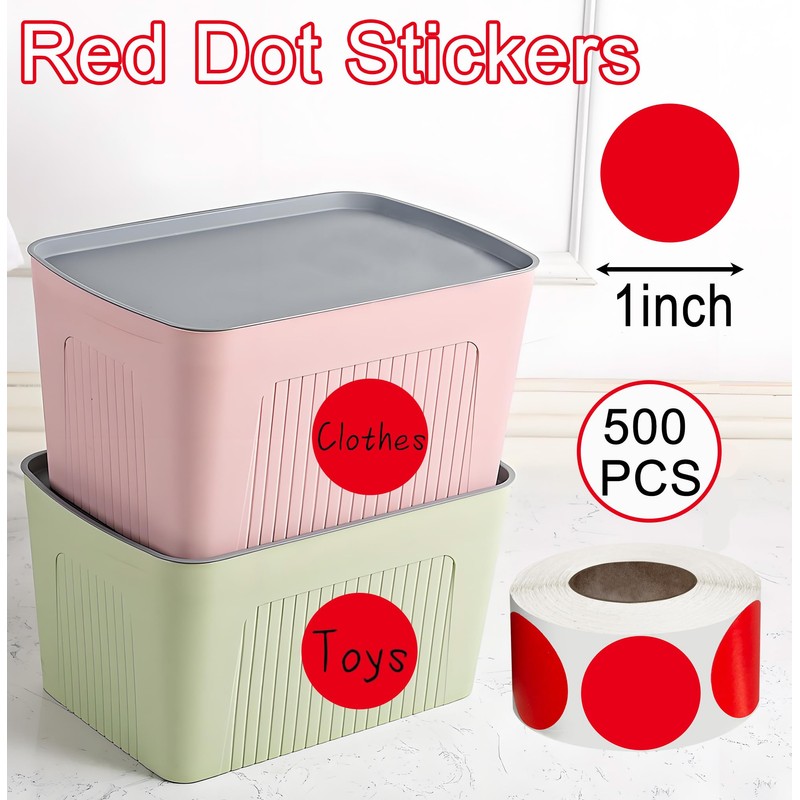 Red Circle Dot Stickers, 500 Pcs 1 Inch Round Colored