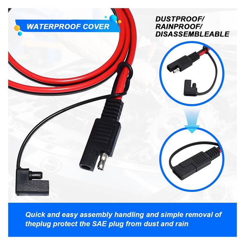 3.2FT 12V 14AWG Alligator Crocodile Clip to SAE Connector, Quick