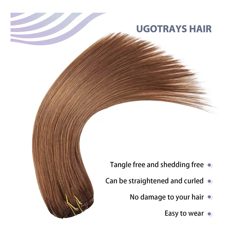 UGOTRAYS Extensiones De Cabello Real 70gr 22in Castaño Marrón Chocola