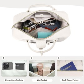 Large Leather Weekender Bags for Women, Travel Duffel Bag PU Overnight Bag Carry On Tote Bag with Shoe Compartment Wet Pocket and Toiletry Bag for Travel Business Women Men