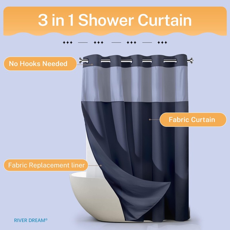 River Dream Heavyweight No Hooks Required Dotted Waffle Weave Shower