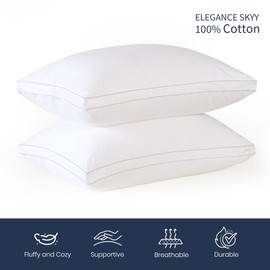ELEGANCE SKYY Pillows Queen Size Set of 2, Cotton Pillow, Bed Pillows for Sleeping, Pillows Standard Size Set of 2, Hotel Pillows, Decorative Pillows, Side Sleeper Pillows, Throw Pillows, Bed Pillows
