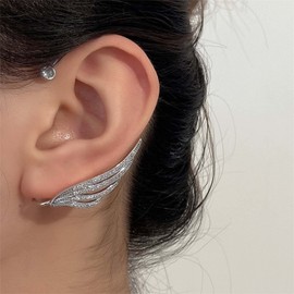 Inateannal Feather Ear Cuff Earring Cubic Zirconia Angle Wing Ear Wrap Crawler Earring Ear Clip Non Pierced Earring Jewelry for Women Teen Girls