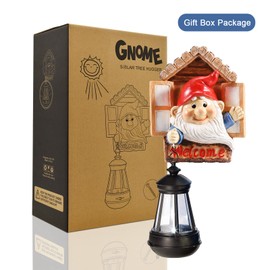 Yeomoo Funny Garden Gnomes Solar Figures Garden Decoration for Outdoor Use - Garden Gnome with Solar Lantern, Tree Trunk, for Women, Men, Mum, Birthday, Garden Tree Accessories, Balcony Decoration