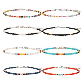 Colrid Pack of 8 Colourful Anklets, Boho Anklets, Adjustable Foot Chain, Handmade Beads Anklets, Adjustable Boho Anklets Set, Fashionable Beach Anklets for Women, Girls, Beads