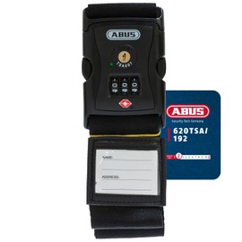 ABUS Luggage Strap with TSA Lock 620TSA/192 - Luggage Strap with 3-Digit Combination Code - Name Plate Included - Black