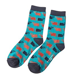 Miss Sparrow Cute Cows on Teal Womens Novelty Ankle Socks Adult One Size