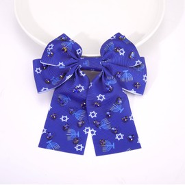 Vokone Hanukkah Hair Bows for Women Star of David Menorah Hair Bows Clip Jeweled Crystal Satin Bow Barrette Hair Clip Jewish Holiday Hair Accessories Gifts Menorah Star Print