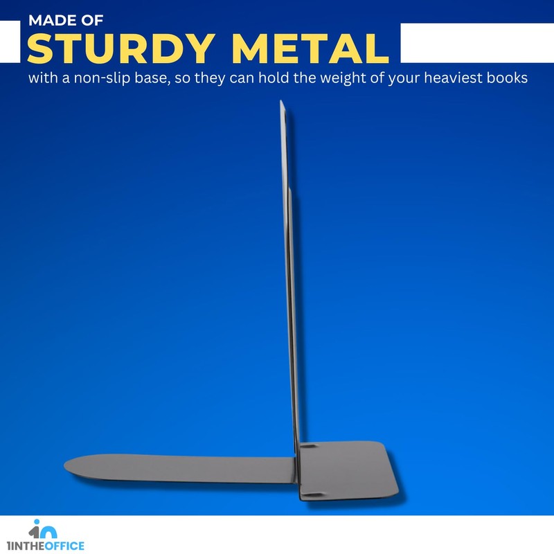 1InTheOffice Bookends, Book Stoppers, Large Metal Bookends for Shelves &
