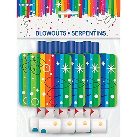 Rainbow Ribbons Birthday Party Blowers, 8ct