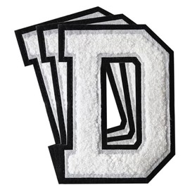3Pcs Chenille Letter Patches Iron on Patches Varsity Letter Patches Chenille Embroidered Patch Sew On Patches for Clothing Hat Bags Jackets Shirt (White, D)
