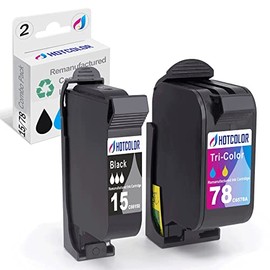 HOTCOLOR Ink Cartridge 78 15 Replacement for HP 15 78 Ink for HP 940C Ink Deskjet 812c PSC 750 Officejet V40 G85 Ink(1Black/1Tri-Color, 2Pack)