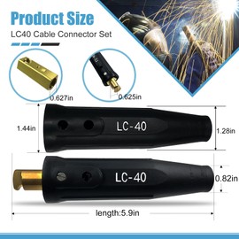 LC-40 Welding Cable Quick Connector Set, Black Male and Female Connectors for Welding Machine Leads, 1/0 and 2/0 Cable Size Capacity, 350 Amp Max Rating