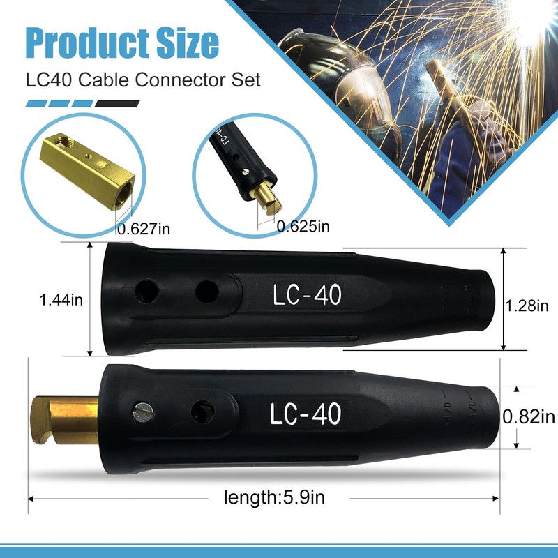 LC-40 Welding Cable Quick Connector Set, Black Male and Female