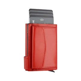 Mini cartera con tarjetero de piel italiana, bloqueador RFID, naranja/fiesta de bloques, Pequeño, Clásico