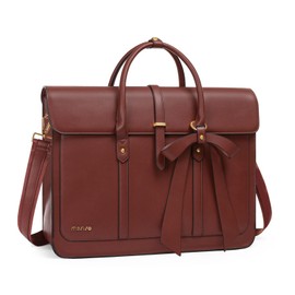 MOSISO Laptop Bag for Women, 15-15.6 inch PU Leather Laptop Shoulder Bag Convertible Backpack, 16 inch Messenger Bag Casual Handbag Work Briefcase Travel Computer Bag with Bowknot, Brown