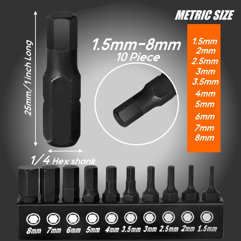TEKPREM 20-Piece Metric & SAE Hex Bit Set with Magnetic