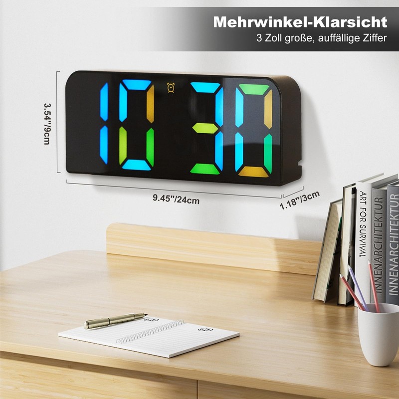 PiKaPiKaP Digital Wall Clock, 9.6 Inch Digital RGB Clock, LED