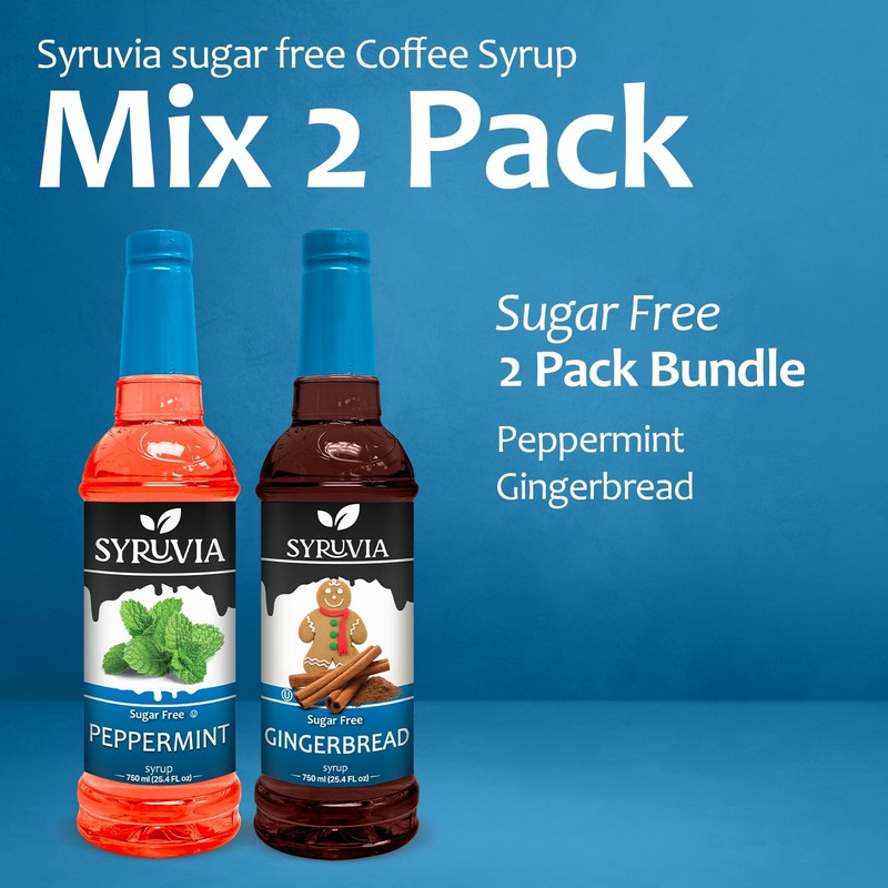 Syruvia Sugar-Free Holiday Syrup Variety Pack - Peppermint & Gingerbread