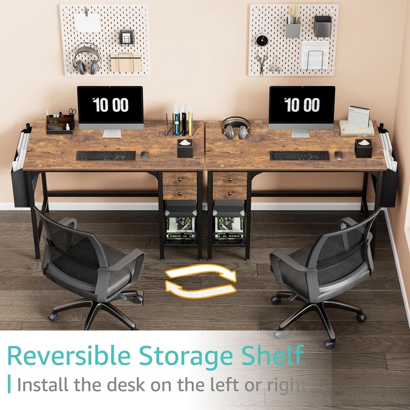 Lufeiya Computer Desk with Drawers - 40 Inch Work Reversible