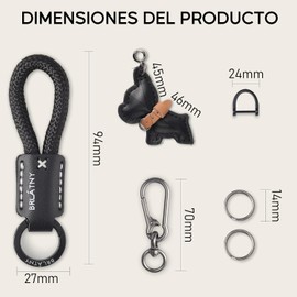 Llavero de Cuerda Trenzada, Llavero de Cuero PU Artesanal con Figura de Perrito – Cordón Antiextravío para Llaves de Coche, Cuerda Trenzada Portallaves, Rotación de 360