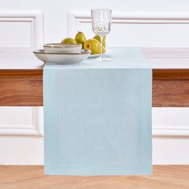 Solino Home Linen Ice Water Table Runner 48 Inch - Fete, 100% Pure Linen Short Table Runner 14 x 48 Inch Ideal for Dresser and Coffee Tables
