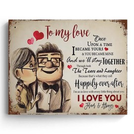 Valentine's Day Canvas Wall Art Decor - 16X20 inch Romantic Cartoon Couple Design with Loving Quote "To My Love" for Valentine's Day, Anniversary, Canvas Wall Art Decor for Bedroom or Living Room