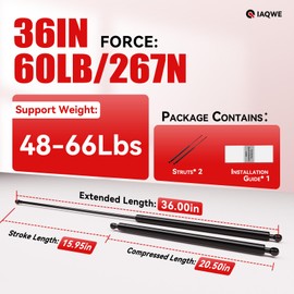 ML2460 36 Inch 60Lb/267N Gas Struts Spring Shock Lift Support for Tonneau Cover Heavy Duty RV Bed TV Cabinet Floor Hatch Storage Toy Box Toolbox Lid Truck Topper Camper Window, 2Pcs 36" 60Lb by IAQWE