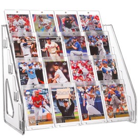 CELSOL Elevated 4 Tier Clear Acrylic Card Display Stand for Trading Cards, Sports Cards, Greeting Cards, Stickers – Slanted Holder for PSA Slabs, Vendors, Collectors & Retail (1 Pack)