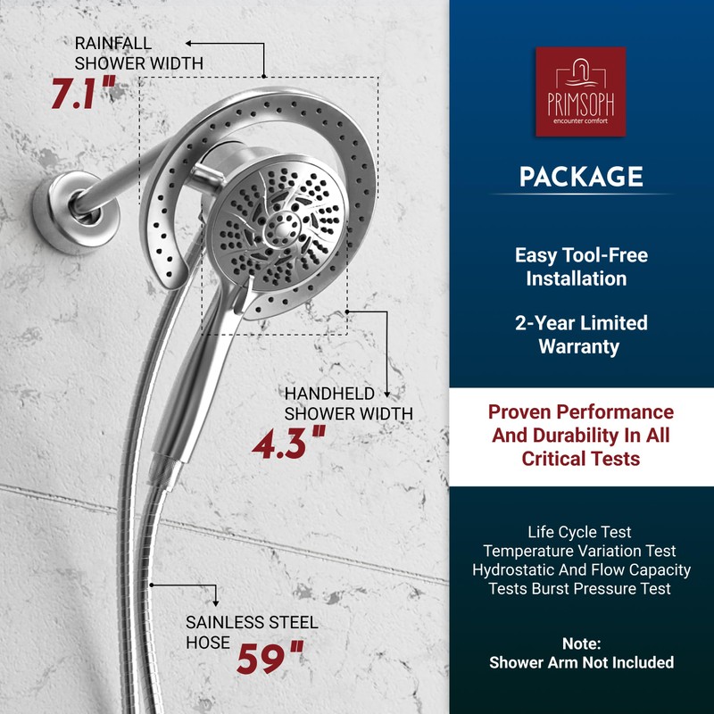 PRIMSOPH Shower Head Handheld Spray Combo 10 Mode Spray Settings