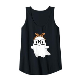 Womens Leopard Bandana Ghost with Glasses Girls Cute Spooky Costume Tank Top
