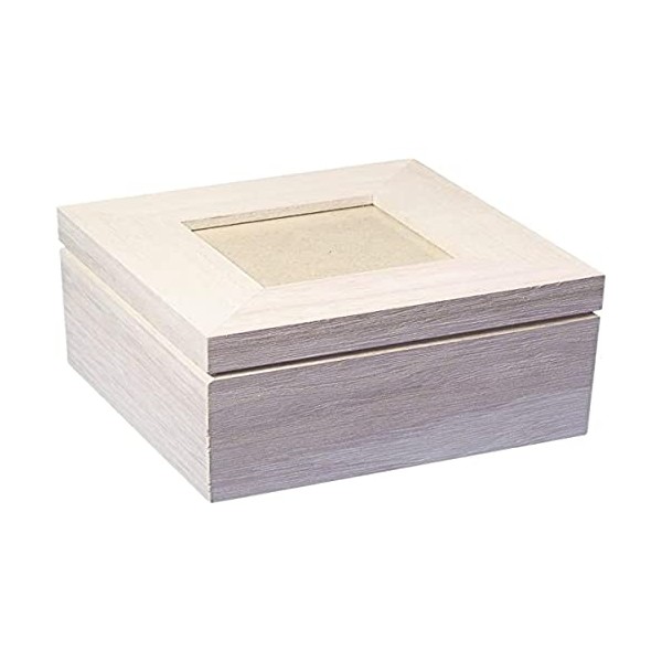Rayher Wooden Box with Photo Cover, Wood-Coloured, 12 x 12 x 7.6 cm