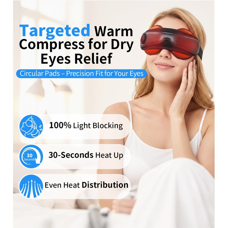 Cordless Heated Eye Mask Rechargeable with 4 Heat Settings &