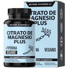 Beyond Vitamins | Citrato de Magnesio Plus Potenciado con Piperina para mayor absorción | 455mg Magnesio Elemental | Adicionado Con Magnesio Marino | Magnesium Citrate + Marine Magnesium (60 Cápsulas)