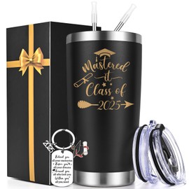 Lifecapido Masters Degree Graduation Gifts, Mastered It Class of 2025 20oz Insulated Tumbler with Keychain and Graduation Card, Graduation Gifts for Graduates 2025, Black